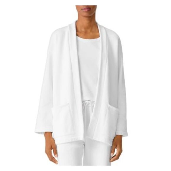 EILEEN FISHER Womens White Vented Hem Long Sleeve Open Front Blazer Jacket XL
